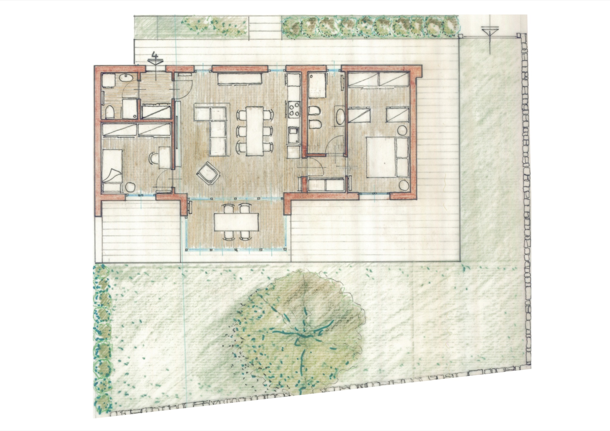 Planimetria unità 4 — piano terra, trilocale con giardino 188 m²