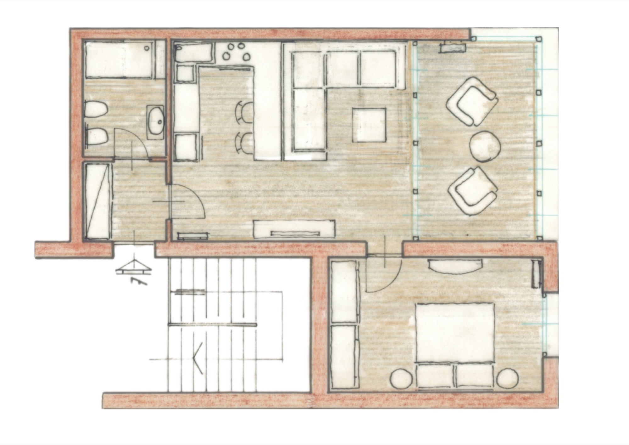 Planimetria unità 7 — piano primo, bilocale con terrazza 12 m²